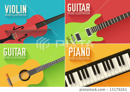 图库插图: flat music instruments background concept.