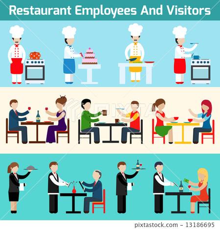 插图素材: restaurant employees and visitors