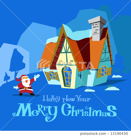 图库插图: merry christmas about santa claus and house