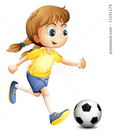 插图素材: a young woman playing football