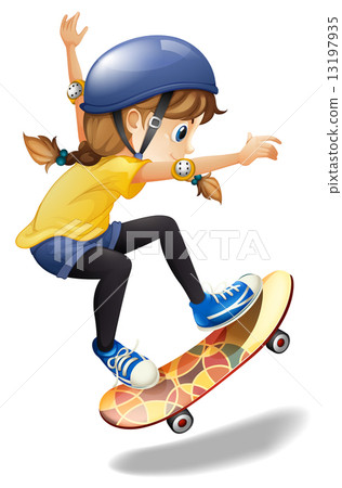 图库插图: a female skateboarder