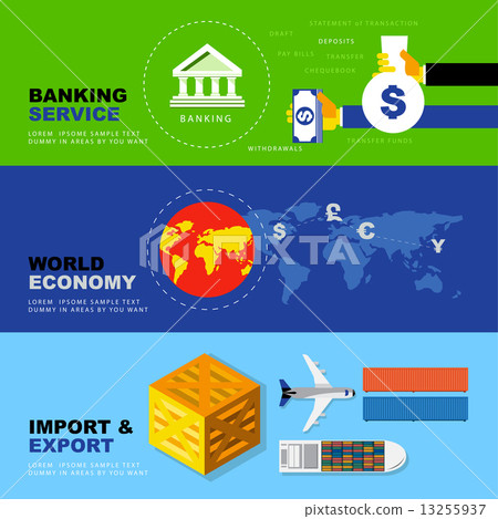 插图素材: banking service, world economy, import and export.