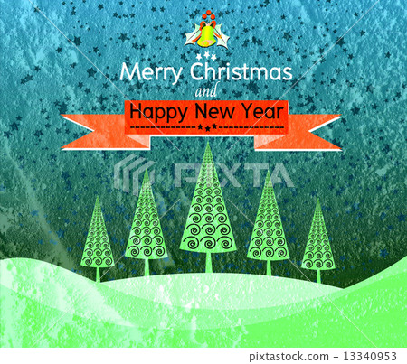 插图素材: merry christmas and happy new year card on cement wall