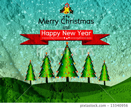 插图素材: merry christmas and happy new year card on cement wall
