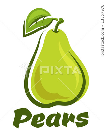 图库插图: green pear fruit with leaf