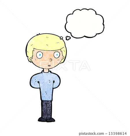 插图素材: cartoon curious boy with thought bubble