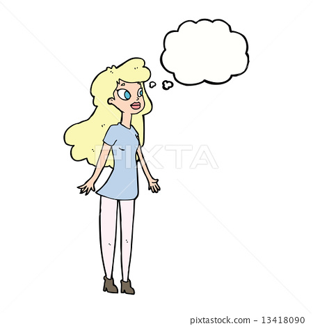 插图素材: cartoon pretty girl with thought bubble