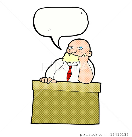 插图素材: cartoon bored man at desk with speech bubble