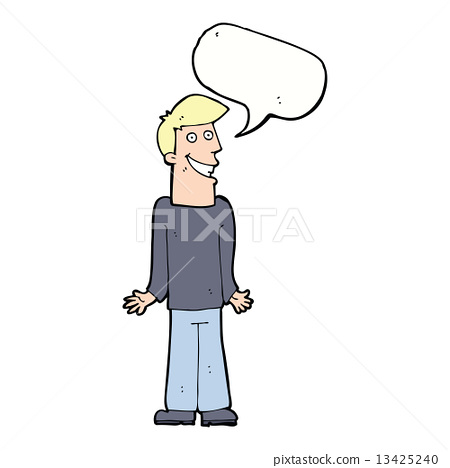 图库插图: cartoon man shrugging shoulders with speech bubble