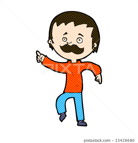 插图素材: comic cartoon man with mustache pointing