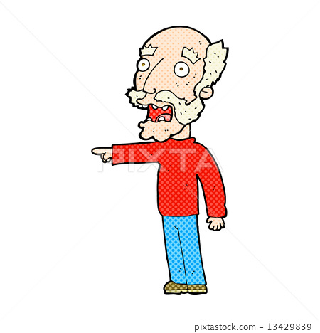 插图素材: comic cartoon scared old man pointing