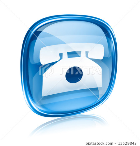 图库插图: phone icon blue glass, isolated on white background.