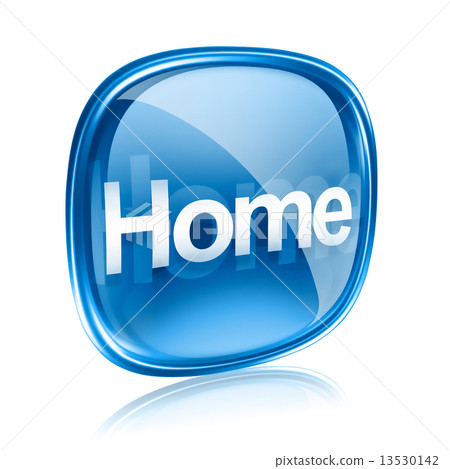 插图素材: home icon blue glass, isolated on white background