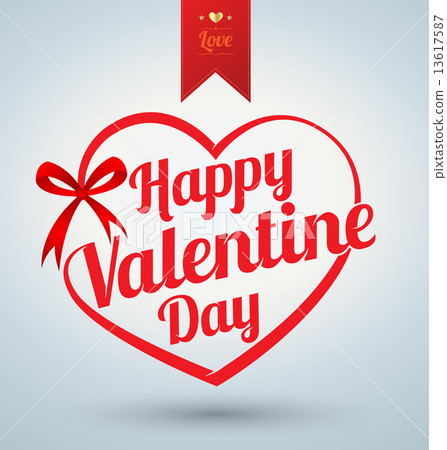 插图素材: heart ribbon with happy valentine day text.