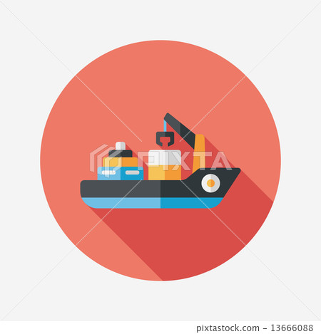 插图素材: transportation container ship flat icon with long