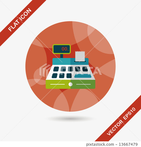 shopping cash register flat icon with long shadow,eps10