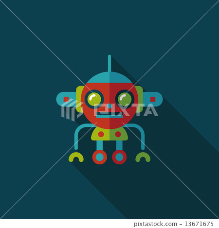 插图素材: robot concept flat icon with long shadow,eps10