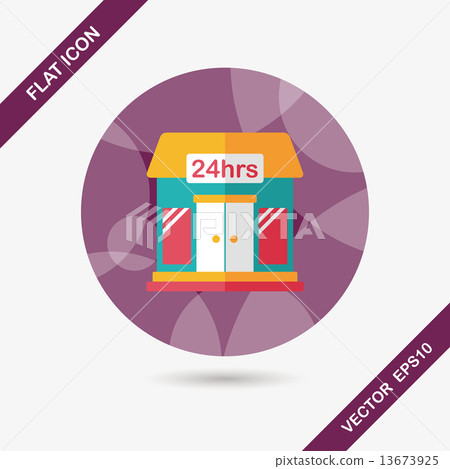 图库插图: building convenient store flat icon with long shadow