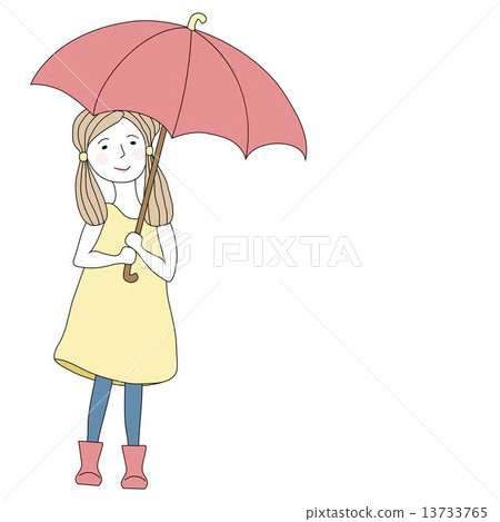 插图素材 girl with big red umbrella