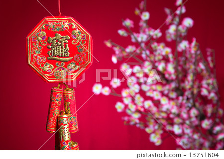 图库照片: red fire crackers over a chinese new year background