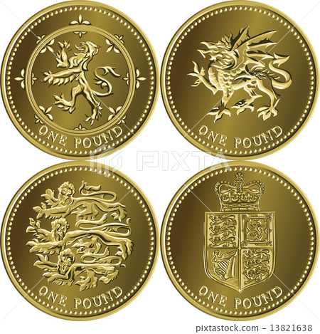 图库插图: vector set british money gold coin one pound