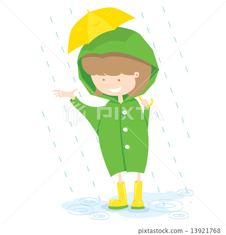 图库插图: little girl in rainy day.