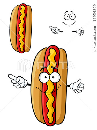 图库插图: cartooned smiling hot dog for fast food design