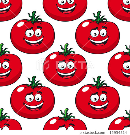 插图素材: cartoon smiling red tomatoes seamless pattern