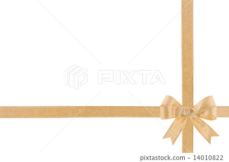 图库照片: golden ribbon with a bow on white background