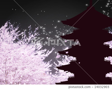 插图素材 五重塔 桜吹雪 樱吹雪