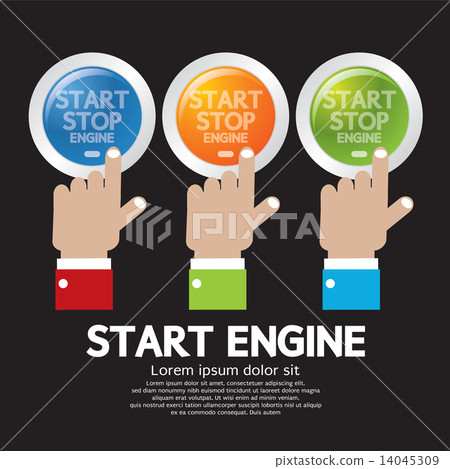 插图素材: hand push start-stop engine button set