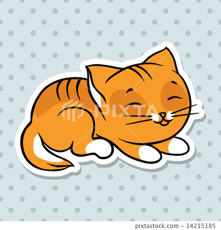 插图素材: red cute funny cat sleep. vector illustration.
