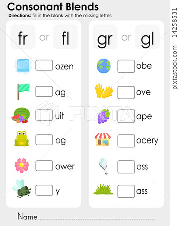 插图素材: consonant blends : fill in the blank with the missing