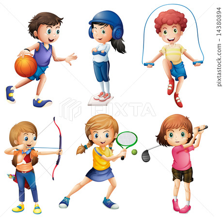 图库插图: kids playing sport