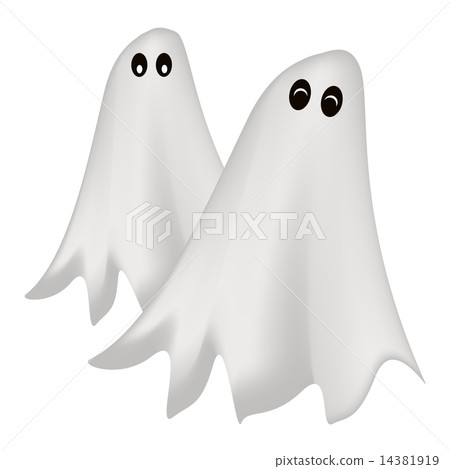 插图素材: two happy halloween ghost on white background