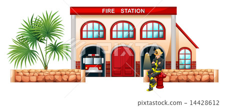 插图素材: a fireman outside the fire station