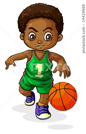 图库插图 a young black boy playing basketball