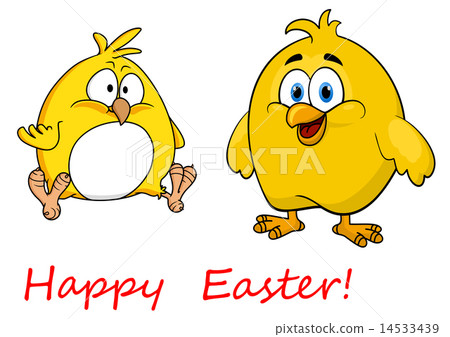 插图素材: cute little cartoon happy easter chicks