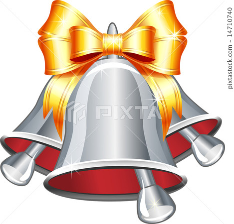 图库插图 vector silver jingle bells with gold bow.