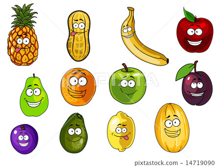 插图素材: colorful fruits and vegetables cartoon characters