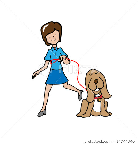 图库插图: woman walk the dog