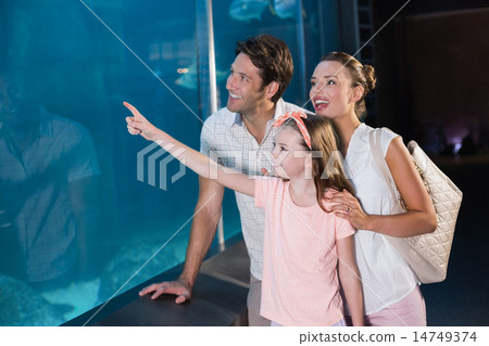 图库照片: happy family looking at shark