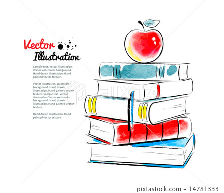 图库插图: red apple on books.