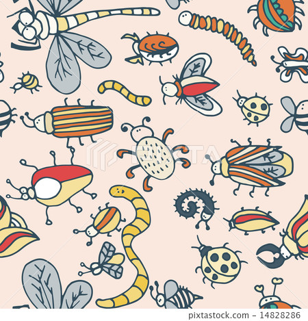 插图素材: cute cartoon insect pattern.summer concept texture