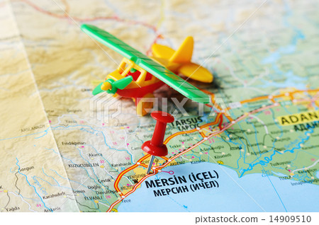 图库照片 mersin,turkey map airplane