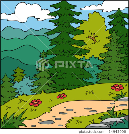 插图素材: vector illustration, natural background (forest)