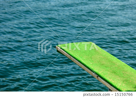 图库照片: view of diving board. springboard to dive at water.