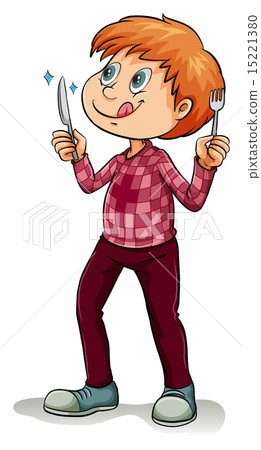 图库插图: man holding a fork and a knife