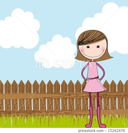 插图素材: cute girl with wooden fence over landscape vector