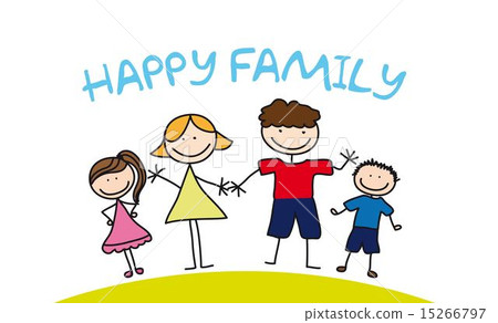 插图素材: happy family drawing over grass vector illustration